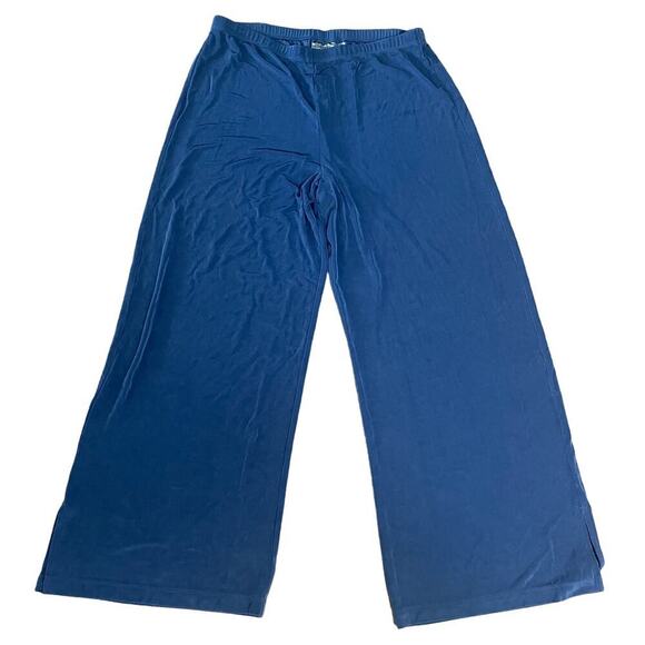 Chico’s Travelers Womens Sz 3 Blue Pull On Slinky Lounge Acetate Pants High Rise - Picture 2 of 8